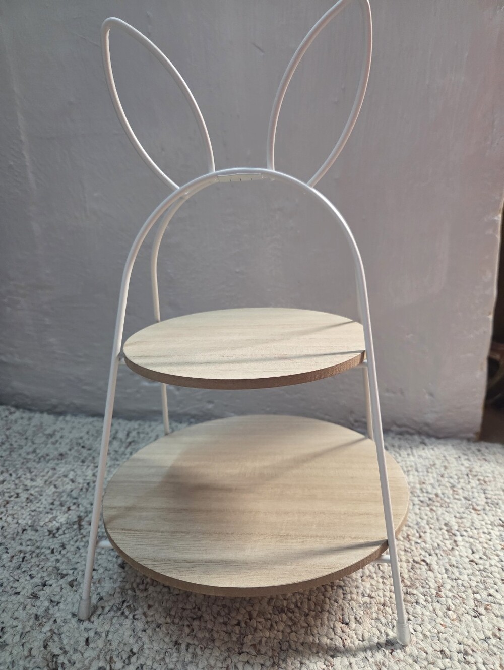 Mini Two-Tier Bunny Ear Display Stand in White and Natural Wood